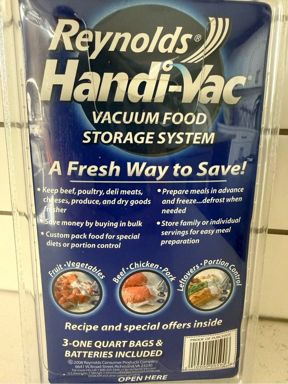 New In Package Reynolds Handi-Vac Vacuum-Sealing Starter Kit Bag Batteries